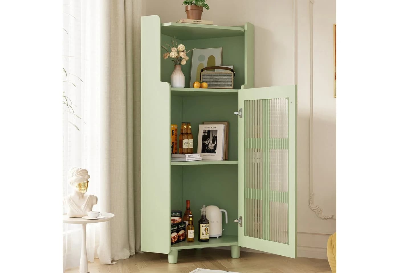 Flieks Eckschrank mit LED-Beleuchtung und Glastüren Grün - Bild 3
