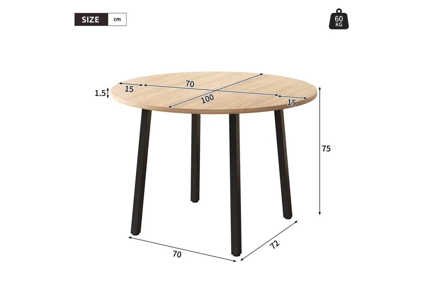Flieks Esstisch Klappbar Holzoptik Eichenfarbe - Bild 4