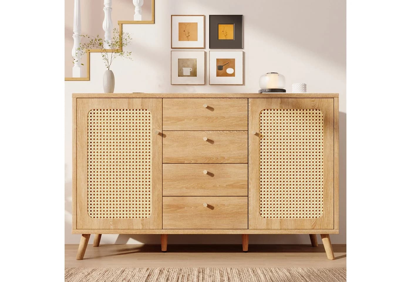 Flieks Kommode mit 4 Schubladen und 2 Rattan-Türen - Bild 2