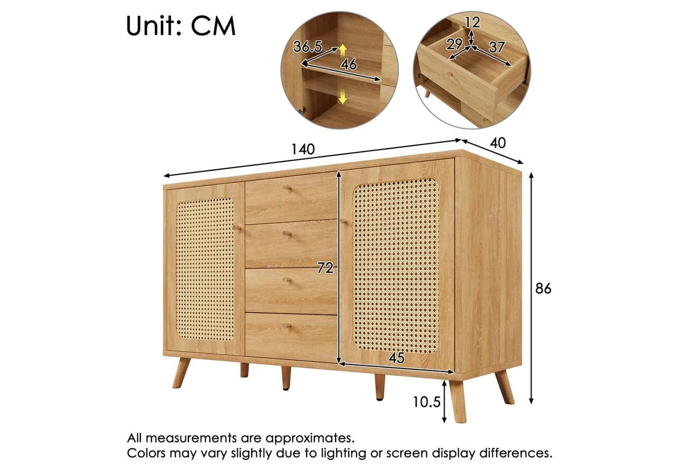Flieks Kommode mit 4 Schubladen und 2 Rattan-Türen - Bild 5