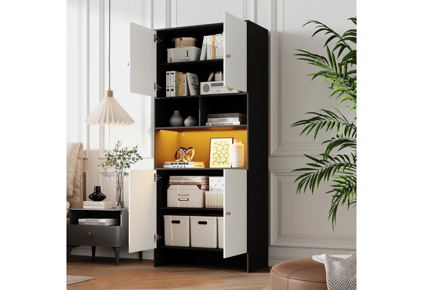 Flieks Hochschrank mit LED-Beleuchtung 4 Türen Schwarz - Bild 2