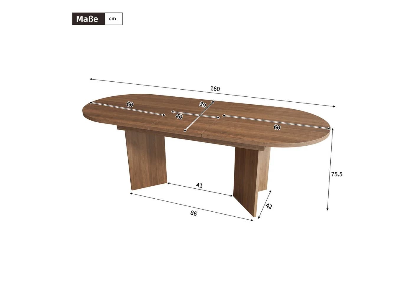 Flieks Esstisch Oval Holzoptik Nussbaumfarbe Ausziehbar - Bild 5