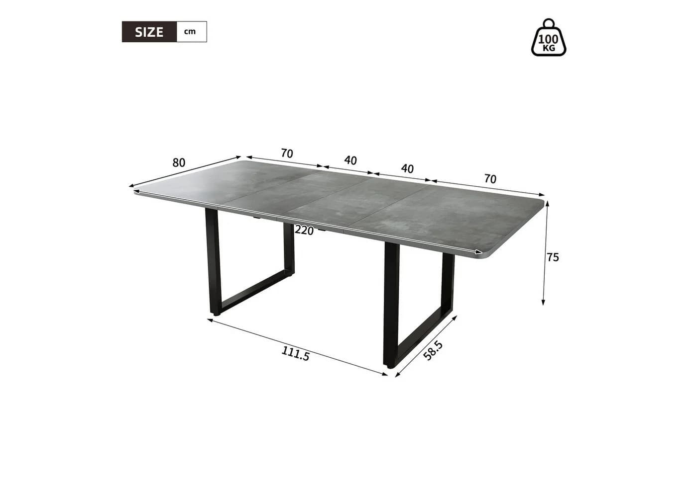 Flieks Esstisch Ausziehbarer Tisch Industriestil Grau - Bild 5