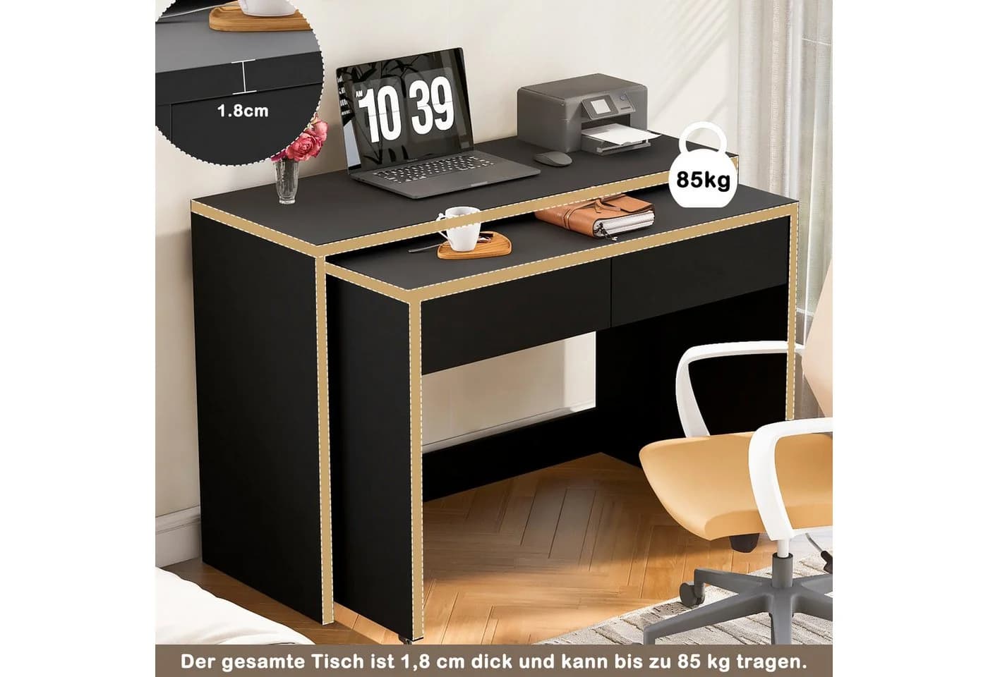 Flieks Schreibtisch Regalschreibtisch & Kommode 2-in-1 Schwarz - Bild 3