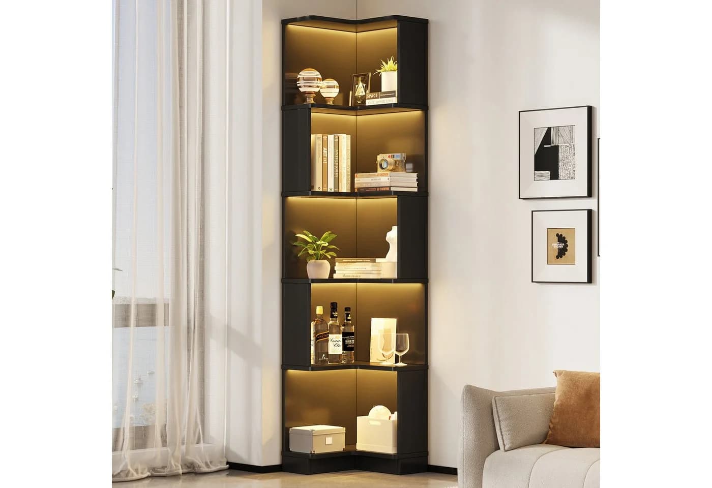 Flieks Bücherregal Standregal mit LED-Beleuchtung und 6 Ebenen Schwarz - Bild 2