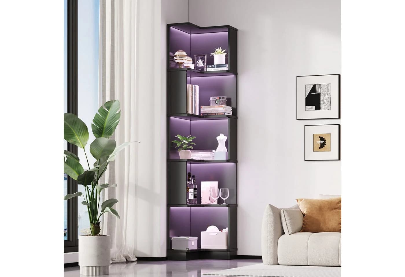 Flieks Bücherregal Standregal mit LED-Beleuchtung und 6 Ebenen Schwarz - Bild 4