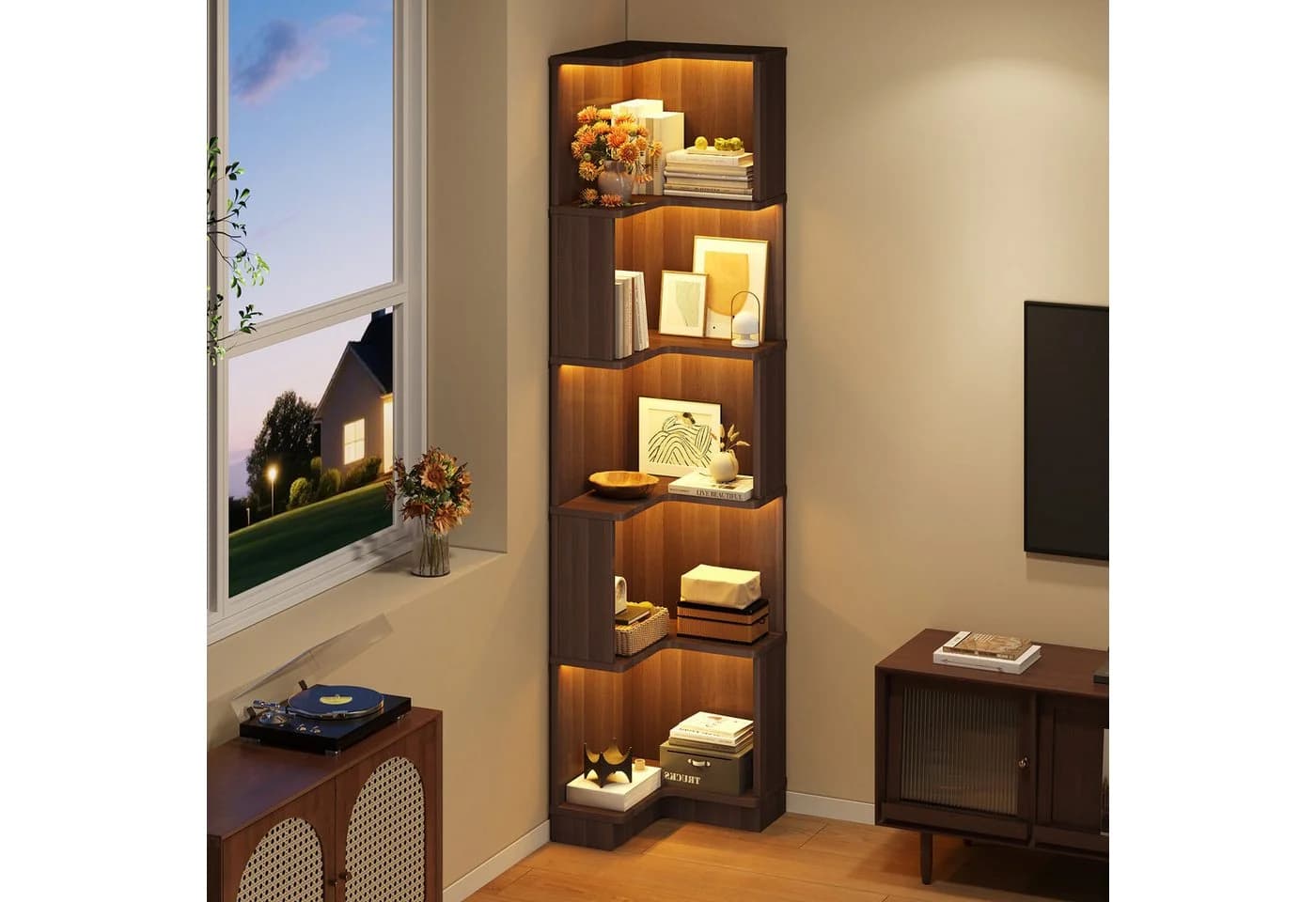 L-förmiges Eckbücherregal in Walnussfarbe - Bild 2