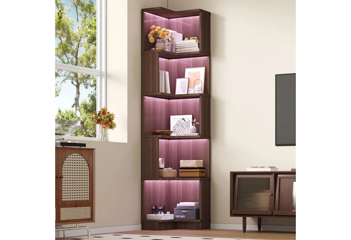 L-förmiges Eckbücherregal in Walnussfarbe - Bild 3