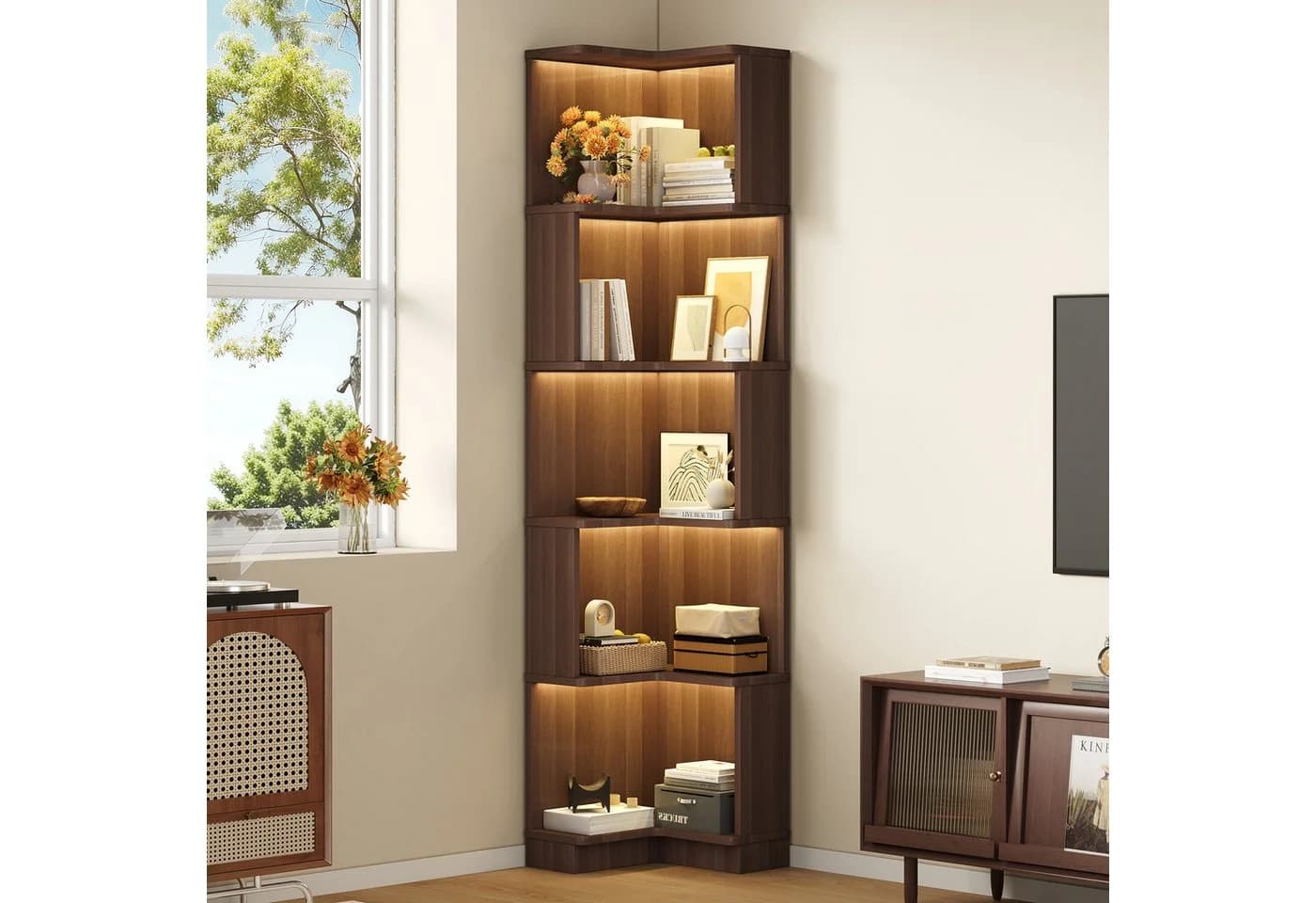 L-förmiges Eckbücherregal in Walnussfarbe - Bild 4