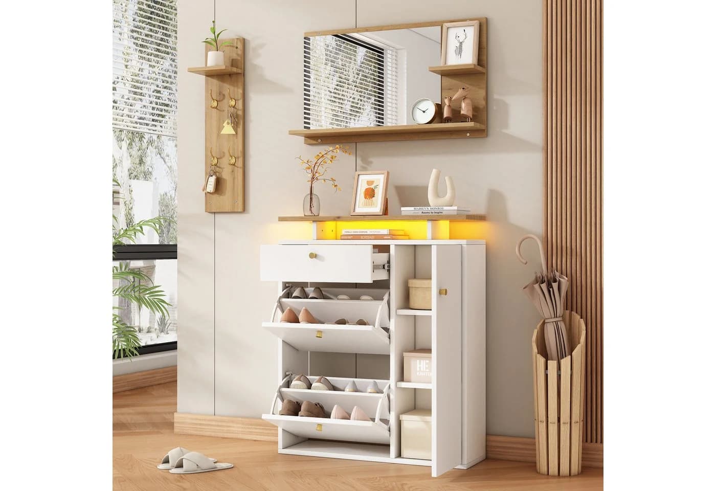 Flieks Garderoben-Set Schuhschrank mit LED Weiß - Bild 2