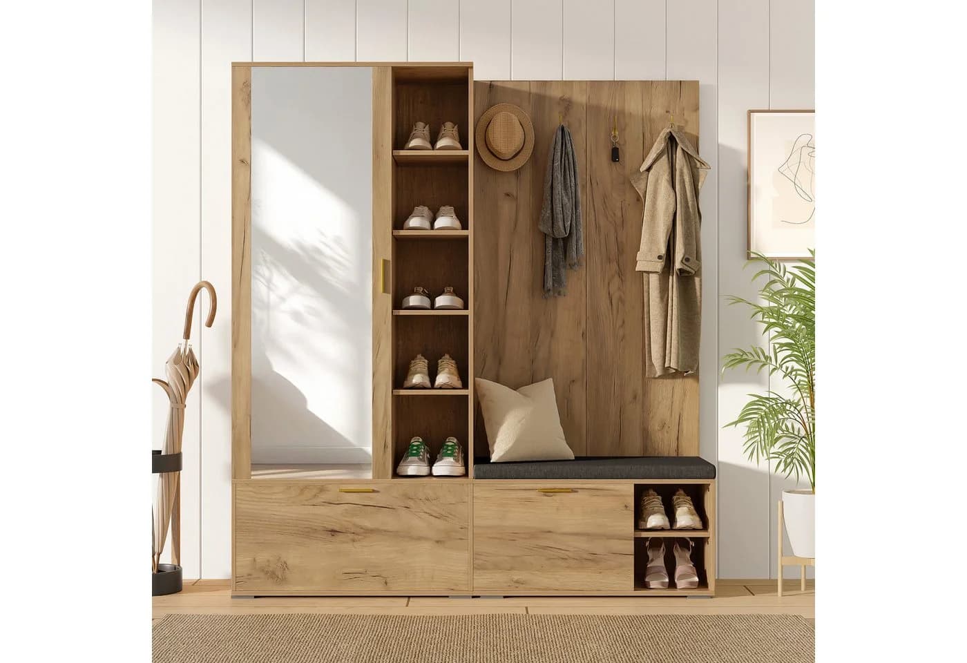 Flieks Garderoben-Set Schuhschrank Kleiderschrank Holzoptik - Bild 2