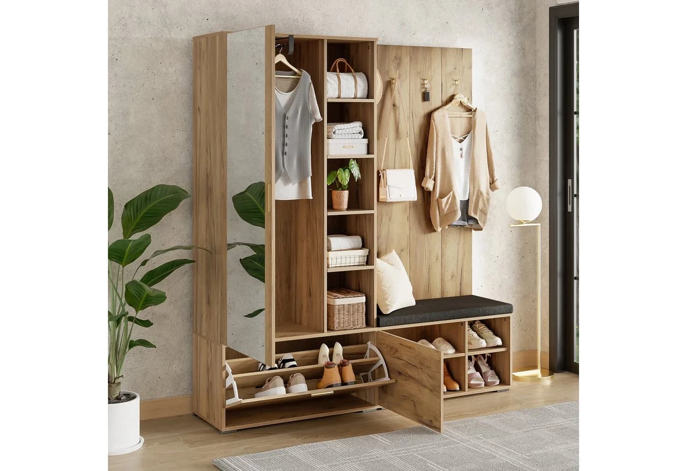 Flieks Garderoben-Set Schuhschrank Kleiderschrank Holzoptik - Bild 3