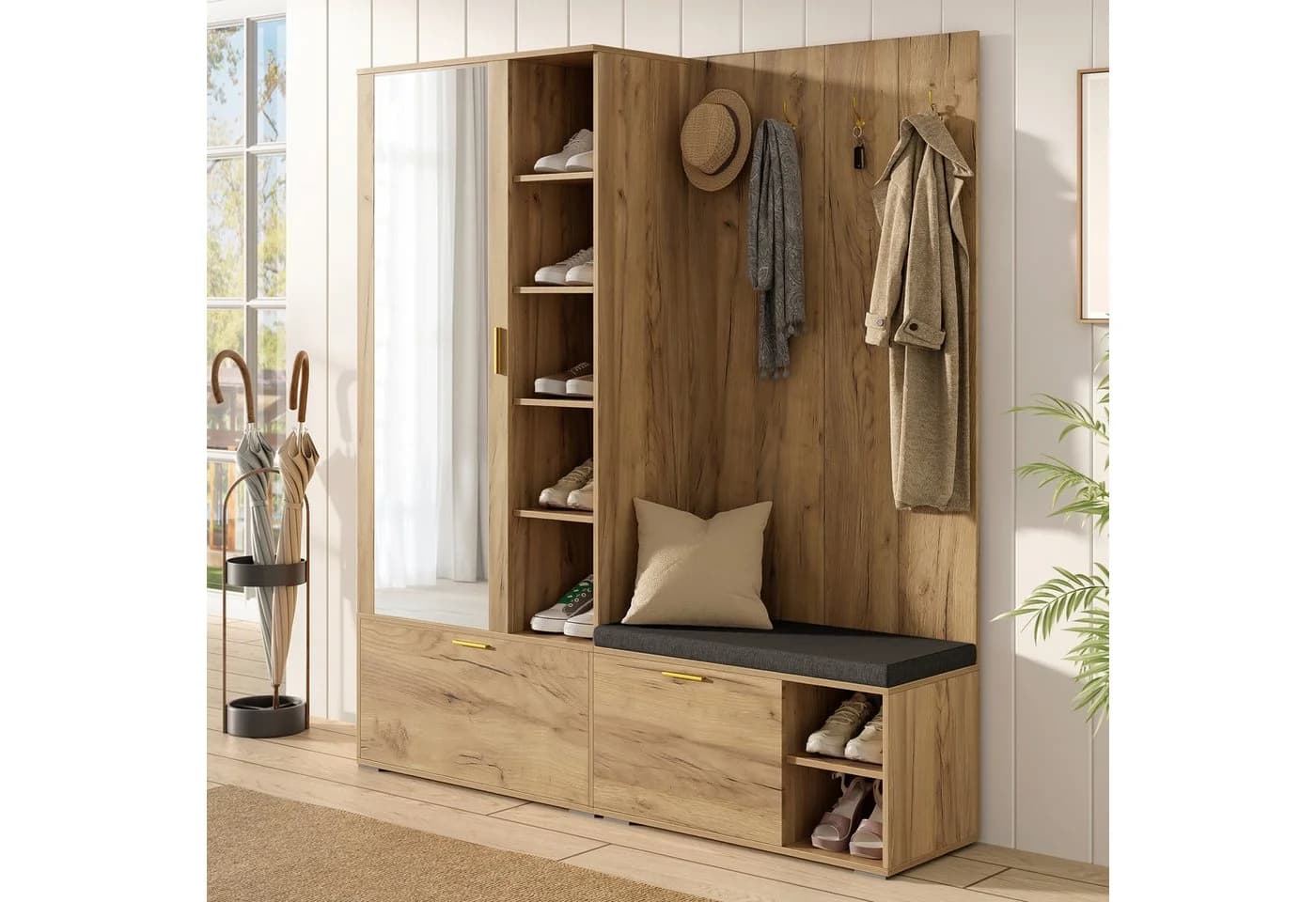 Flieks Garderoben-Set Schuhschrank Kleiderschrank Holzoptik - Bild 4