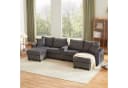 Flieks 4-Sitzer U-Sofa Beige Cord mit LED, USB & Hocker Bild 1
