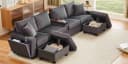 Flieks 4-Sitzer U-Sofa Beige Cord mit LED, USB & Hocker Bild 2