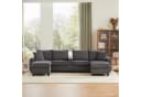 Flieks 4-Sitzer U-Sofa Beige Cord mit LED, USB & Hocker Bild 5