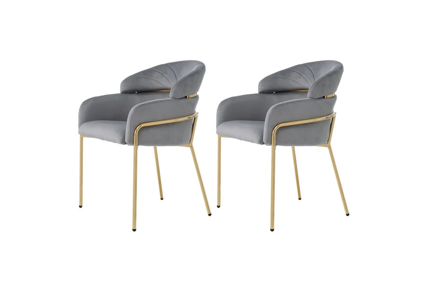 Flieks 2er Set Esszimmerstühle mit Armlehnen Samt Grau - Bild 3