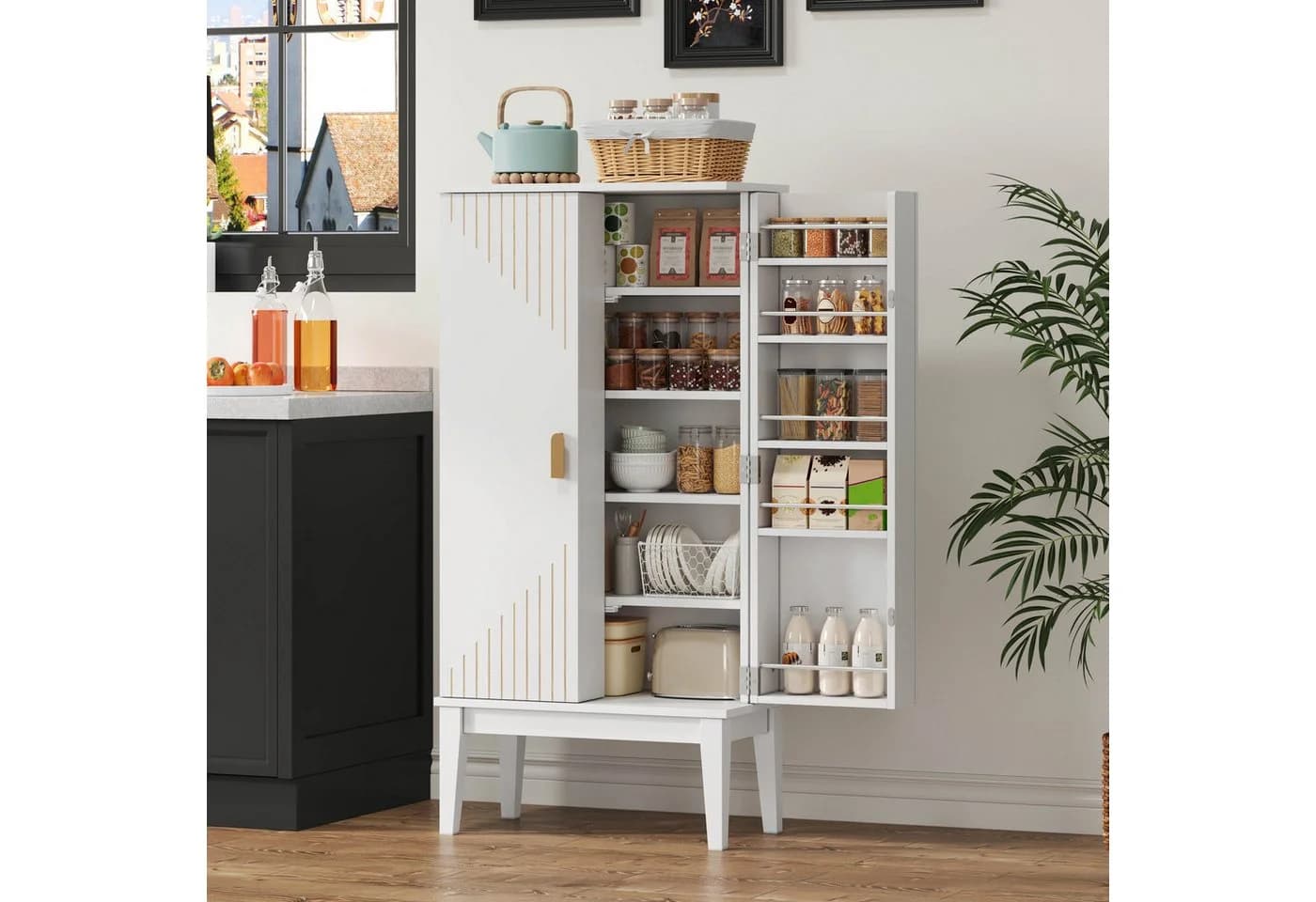 Flieks Mehrzweckschrank Hochschrank 2 Türen Weiß - Bild 2