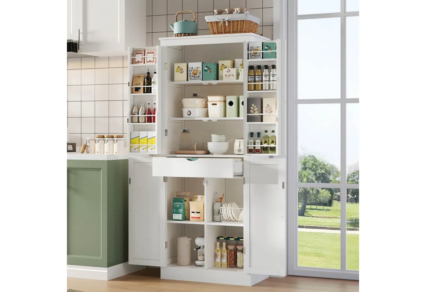 Flieks Hochschrank Weiß mit 7 Staufächern und 1 Schublade - Bild 2