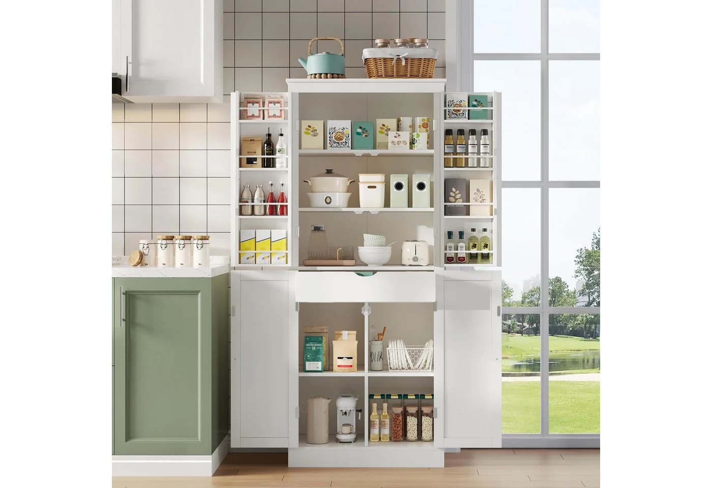Flieks Hochschrank Weiß mit 7 Staufächern und 1 Schublade - Bild 4
