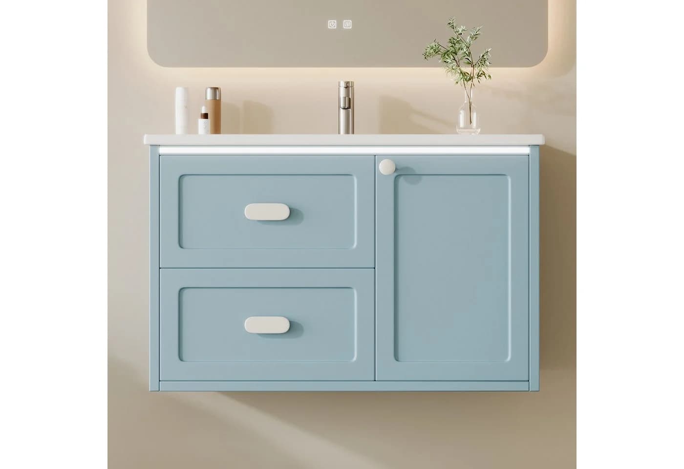 Flieks Waschtischunterschrank mit LED-Sensor und Keramik-Waschbecken Blau - Bild 3