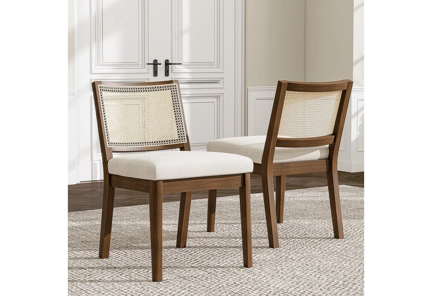 Flieks Esszimmerstuhl 2er Set Massivholz Leinen Beige - Bild 2