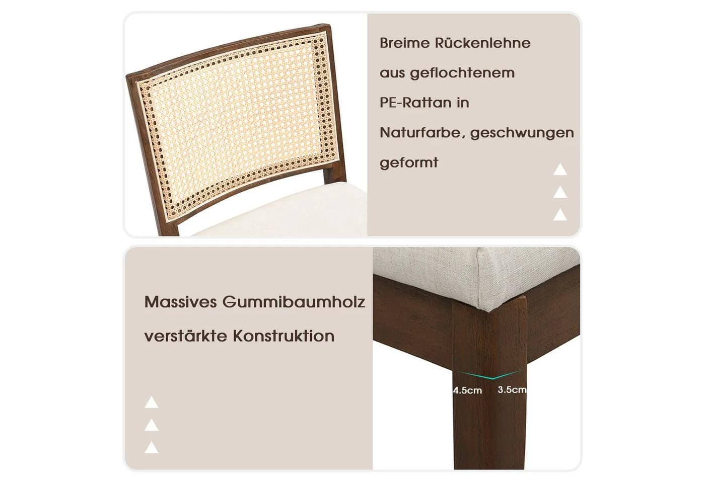 Flieks Esszimmerstuhl 2er Set Massivholz Leinen Beige - Bild 5