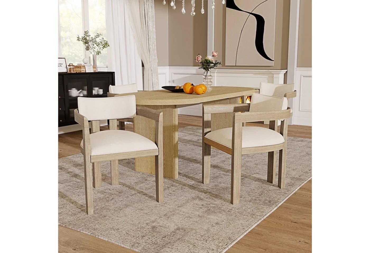 Flieks 4er Set Polsterstühle mit Armlehnen Massivholz Leinen Natur - Bild 2