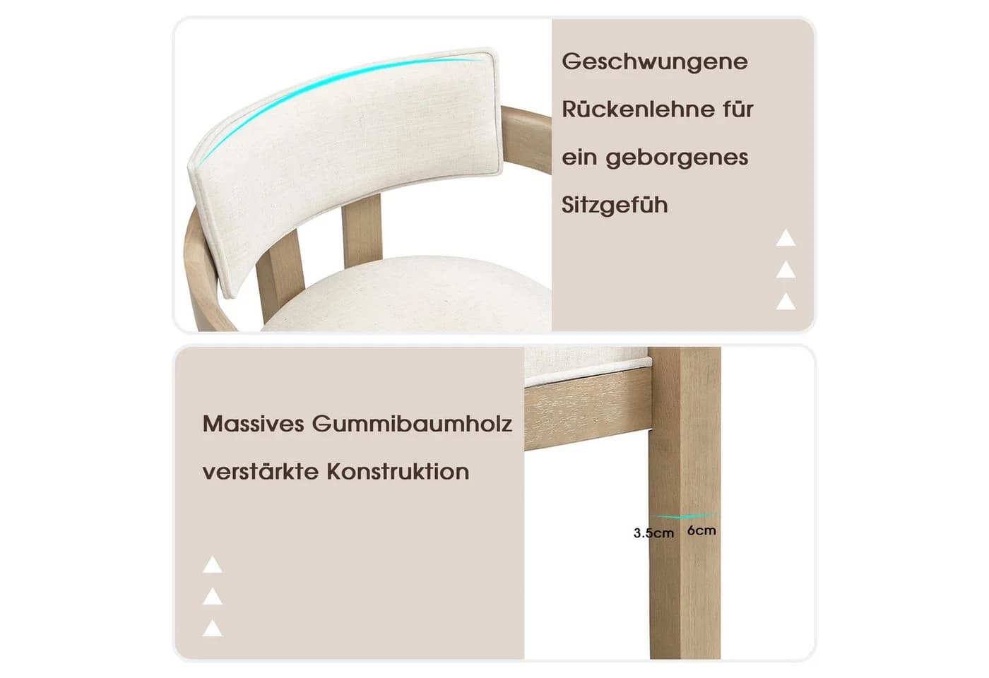 Flieks 4er Set Polsterstühle mit Armlehnen Massivholz Leinen Natur - Bild 5