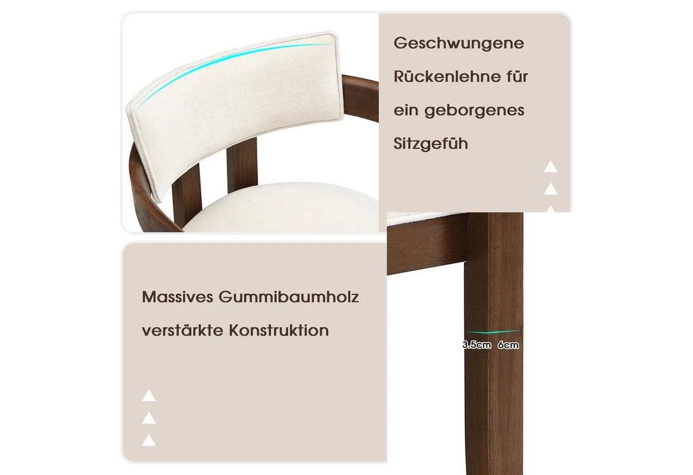 Flieks Esszimmerstuhl 6er Set Massivholz Leinen Walnuss - Bild 5