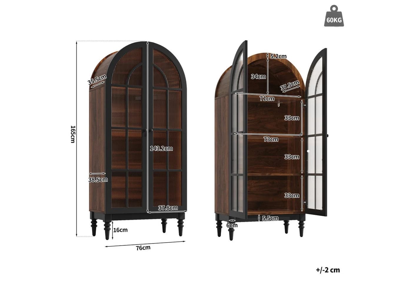Flieks Hochschrank Bogen-Mehrzweckschrank mit Glastüren - Bild 5