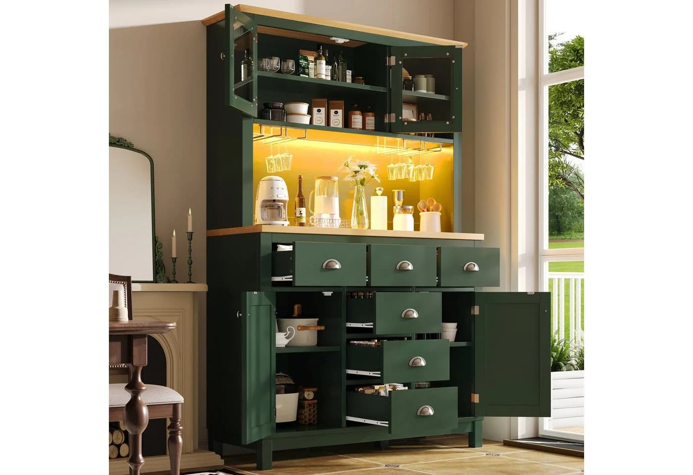 Flieks Küchenbuffet Retro mit LED und Holzoptik Natur - Bild 2