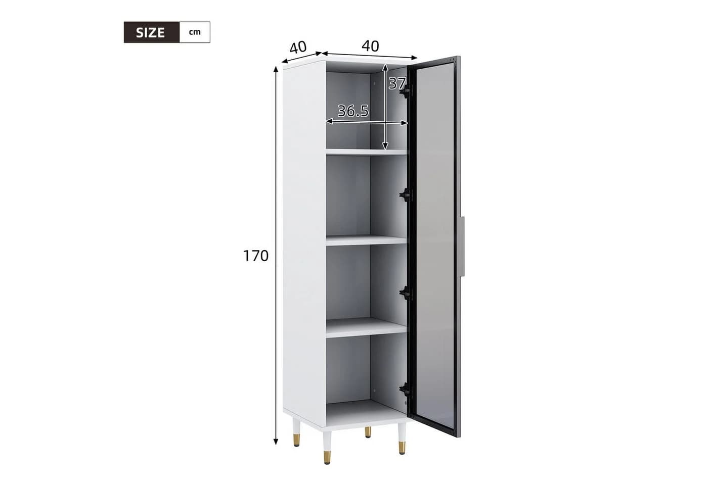Flieks Glasvitrine Hochschrank mit LED-Beleuchtung und Glastüren - Bild 4