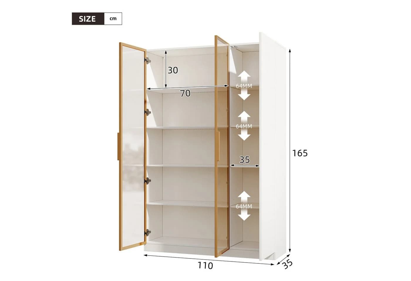 Flieks Glasvitrine Hochschrank mit LED-Beleuchtung, 2 Glastüren und 1 Holztür - Bild 4