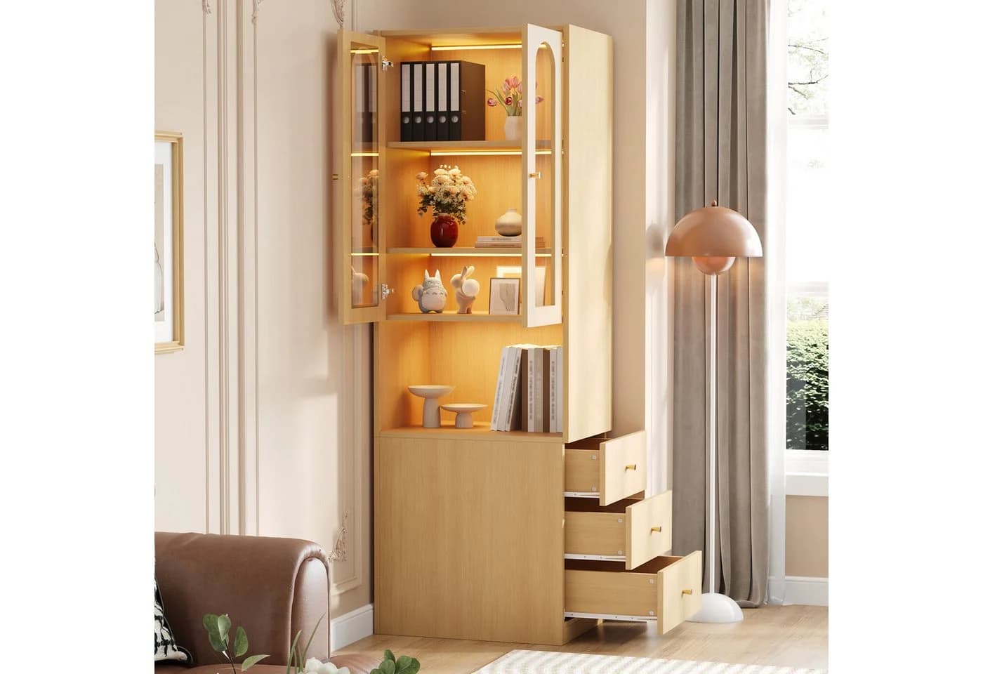Flieks Eckschrank mit LED-Beleuchtung und Glastüren beige - Bild 2
