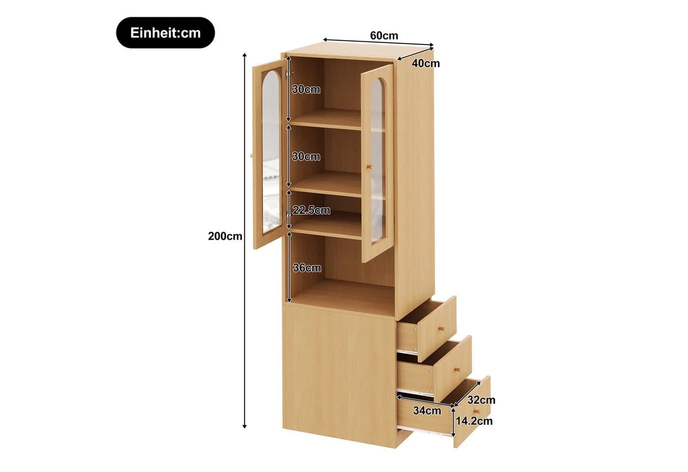 Flieks Eckschrank mit LED-Beleuchtung und Glastüren beige - Bild 4