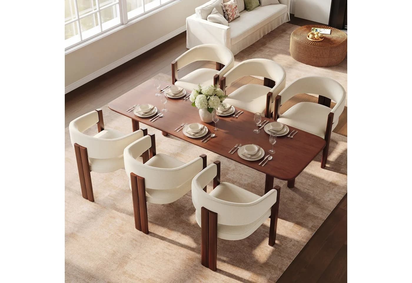 Flieks Polsterstuhl Gestell Eisen Holzoptik Walnussfarbe Flanellstoff Beige - Bild 2
