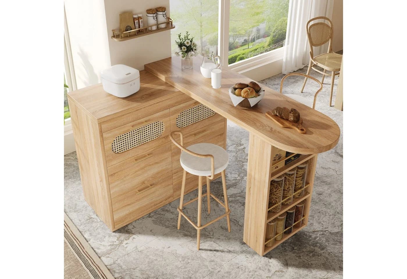 Flieks Bartisch 360° drehbar mit Sideboard Holzoptik