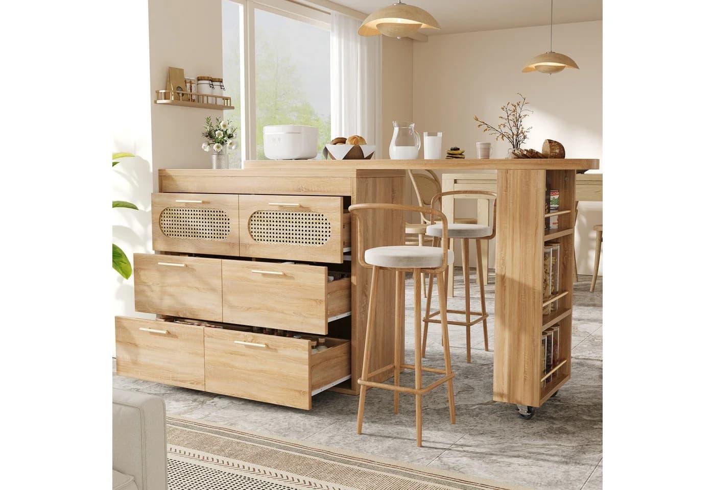 Flieks Bartisch 360° drehbar mit Sideboard Holzoptik - Bild 2