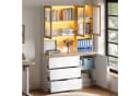 Flieks Küchenbuffet Hochschrank Holzoptik Weiß LED Glastüren 120x40x200 cm Bild 4