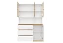 Flieks Küchenbuffet Hochschrank Holzoptik Weiß LED Glastüren 120x40x200 cm Bild 5