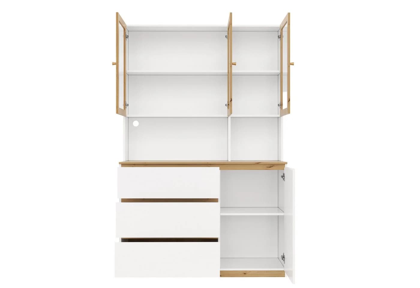 Flieks Küchenbuffet Hochschrank Holzoptik Weiß LED Glastüren 120x40x200 cm - Bild 5