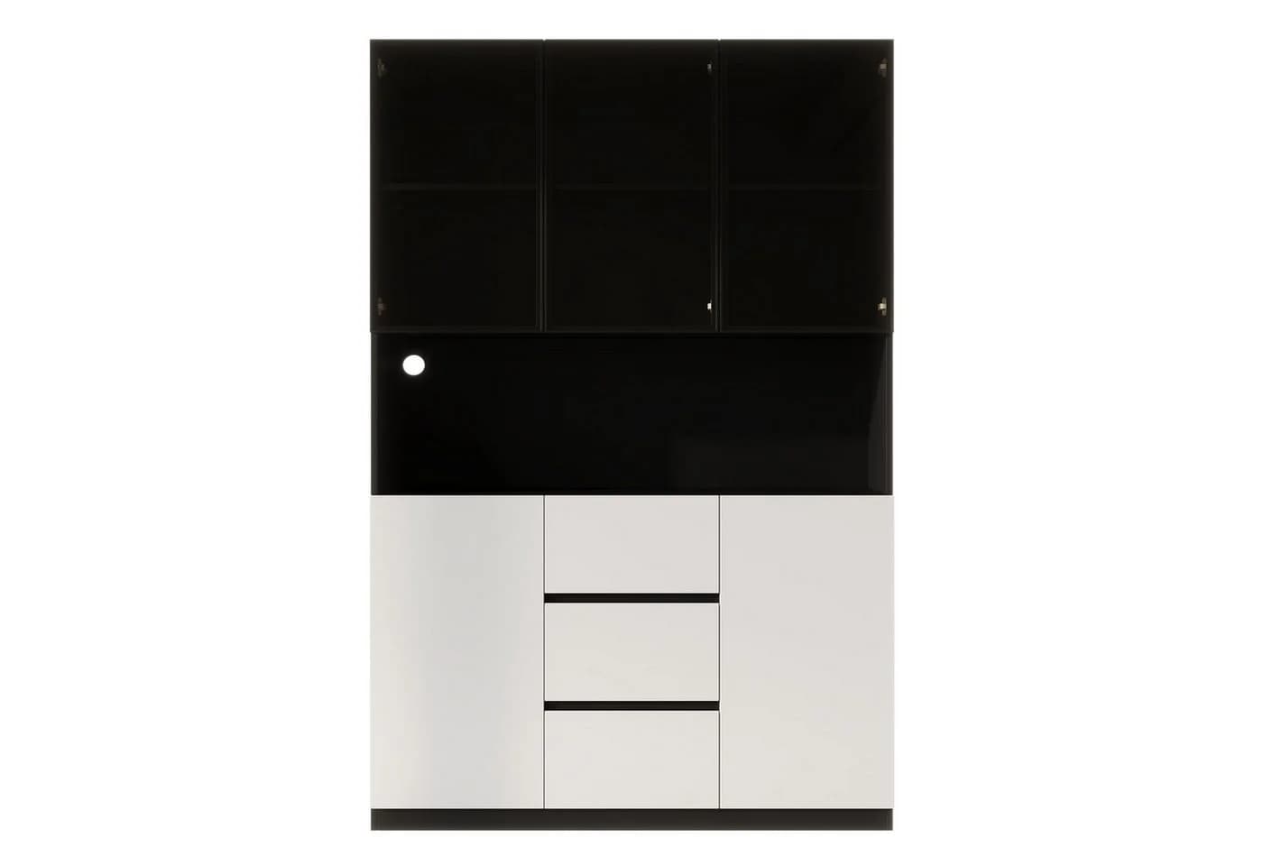 Flieks Küchenbuffet Hochschrank mit LED-Beleuchtung, Glastüren und 3 Schubladen - Bild 4