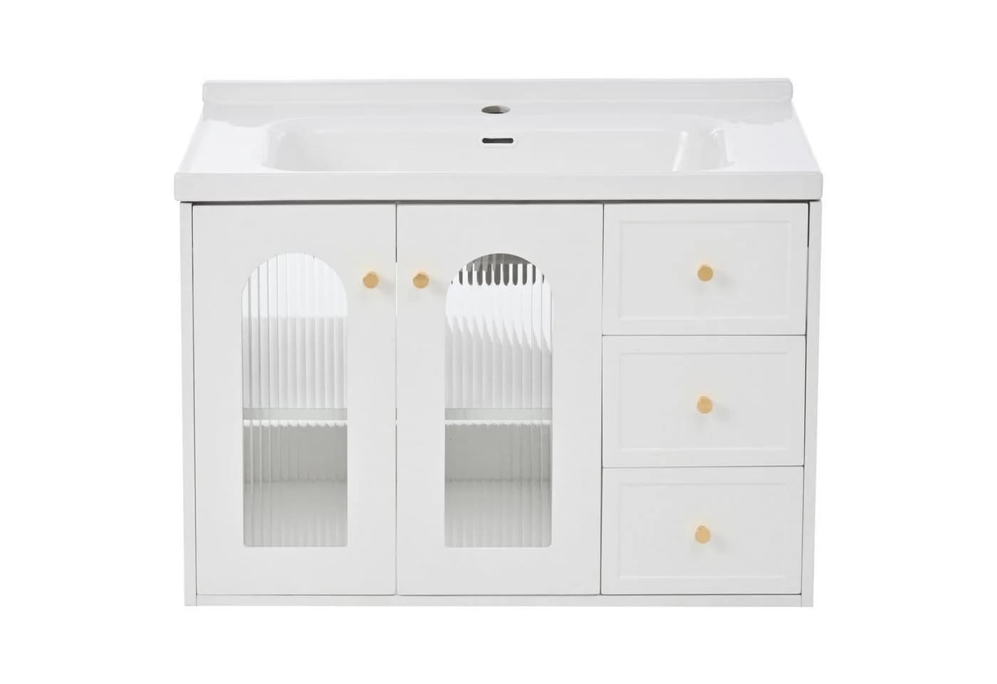 Flieks Waschtischunterschrank Weiß mit Keramik-Waschbecken - Bild 5