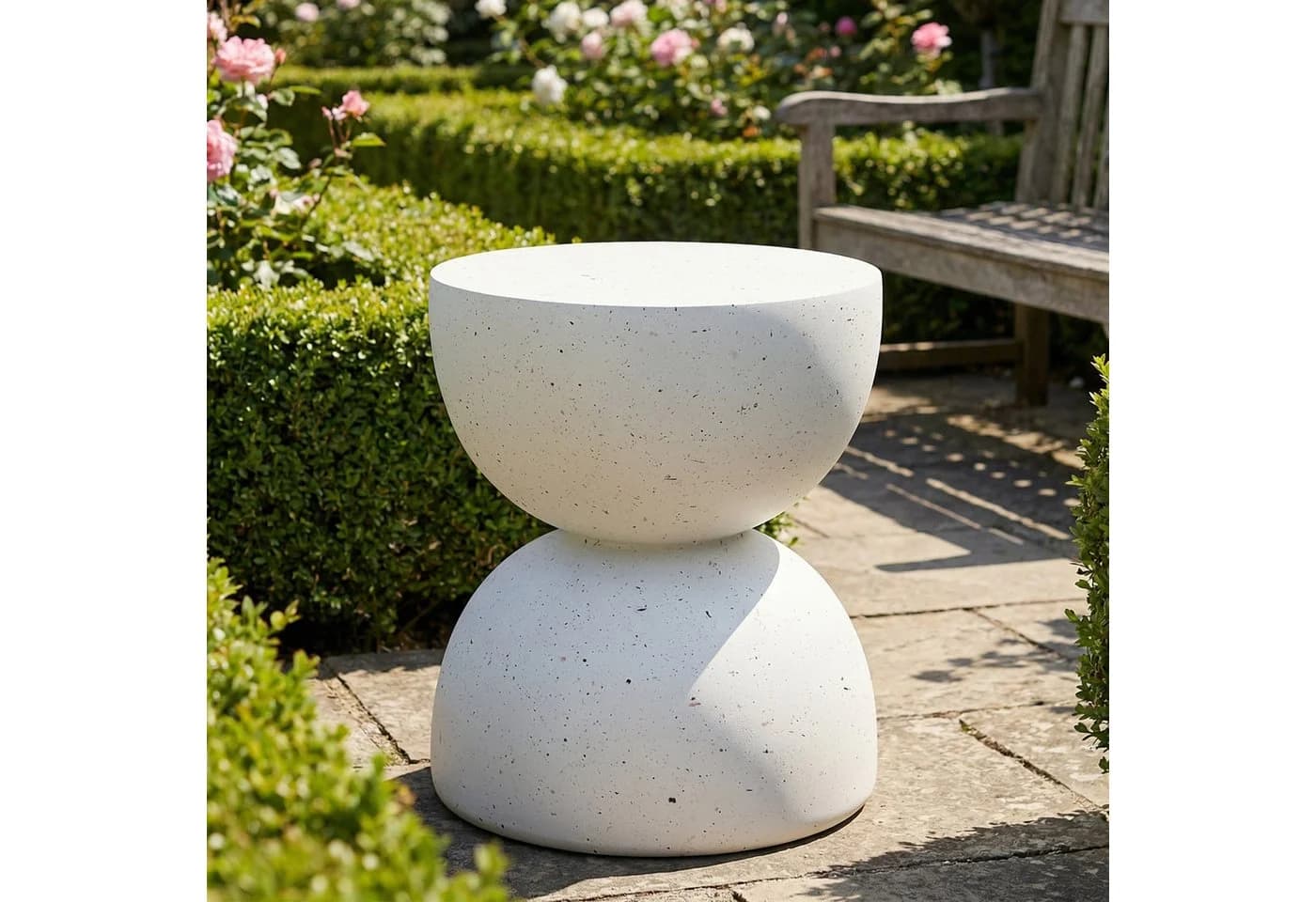 Flieks runder Beistelltisch MgO Terrazzo Weiß Outdoor