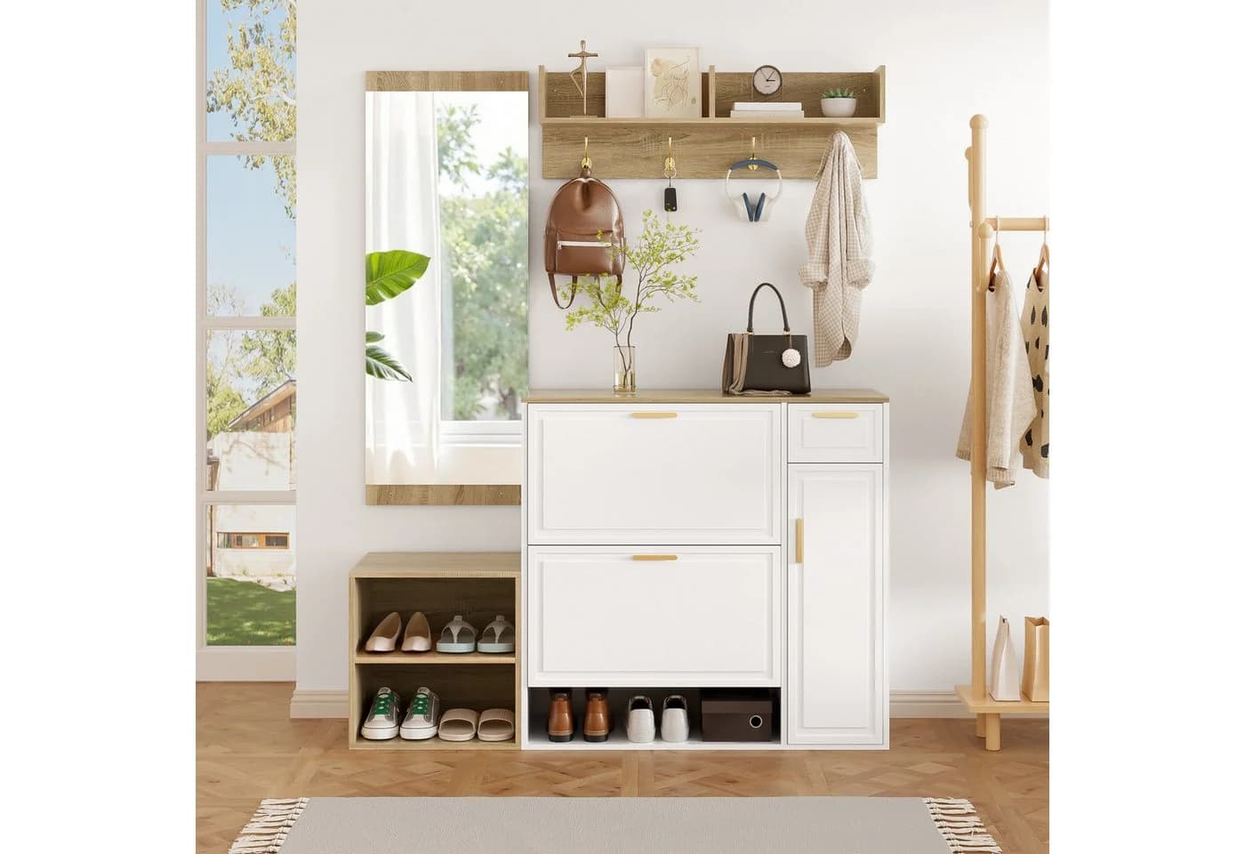 Flieks Garderoben-Set mit Schuhschrank, Sitzbank & Spiegel