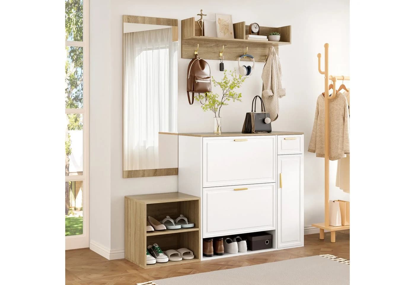 Flieks Garderoben-Set mit Schuhschrank, Sitzbank & Spiegel - Bild 4