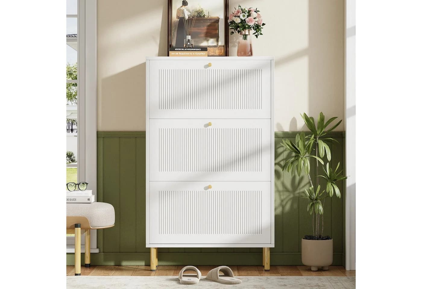 Flieks Schuhschrank mit 3 Klappen und goldenen Metallfüßen - Bild 3