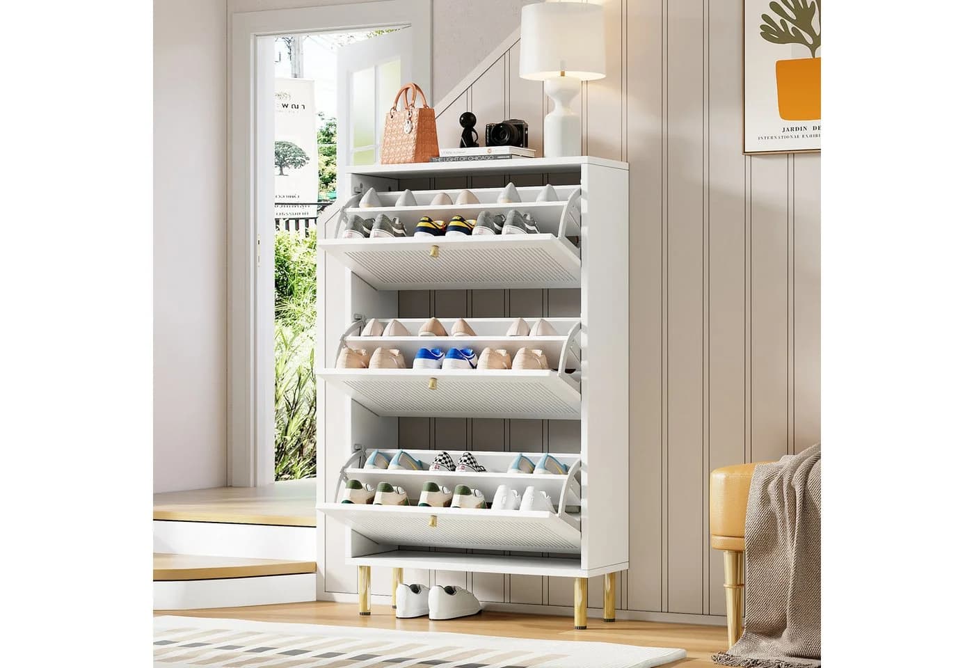 Flieks Schuhschrank mit 3 Klappen und goldenen Metallfüßen - Bild 4