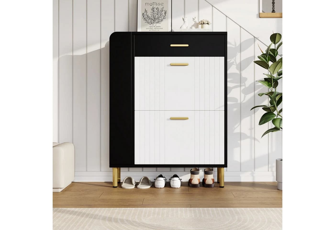 Flieks Schuhschrank Schwarz-Weiß mit 2 Klappen und 1 Schublade - Bild 3